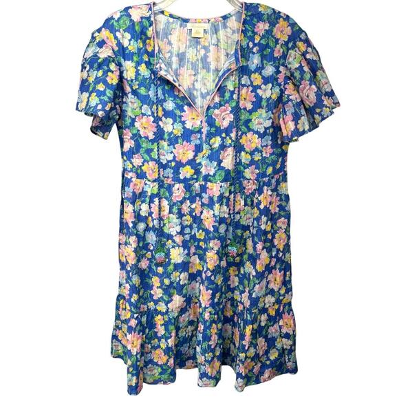 Shoshanna 100% Cotton Tiered Mini Dress Blue Floral XS‎ Lightweight Garden - Picture 2 of 6
